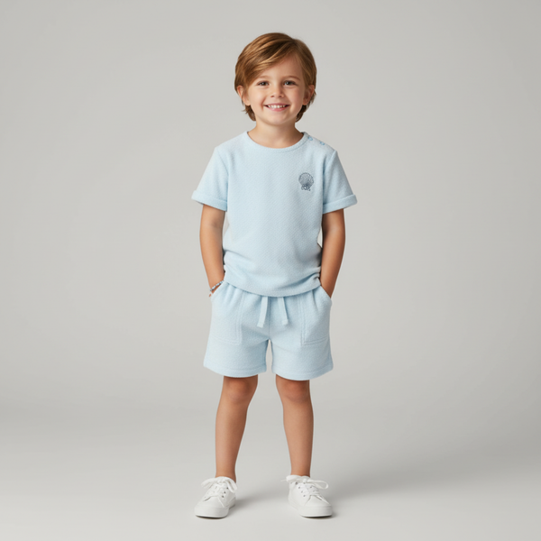 Organic Terry Tee & Shorts Set - Light Blue