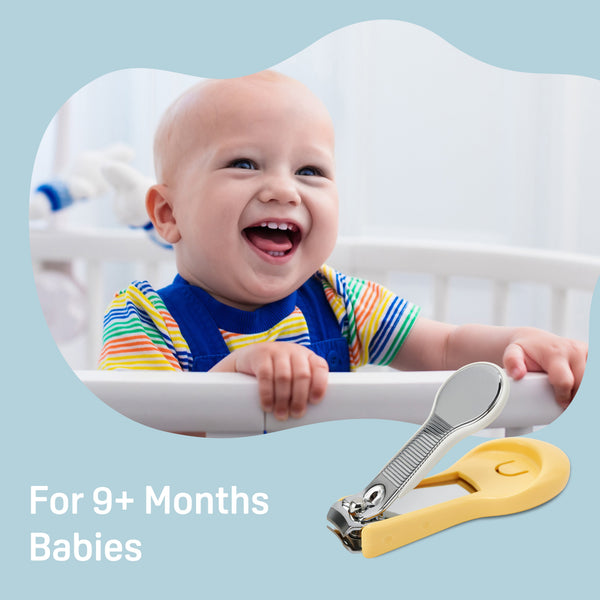 Baby nail clipper with splatter-proof case for 9+ months, shown from angle 2. Safe and easy grooming for infants.
