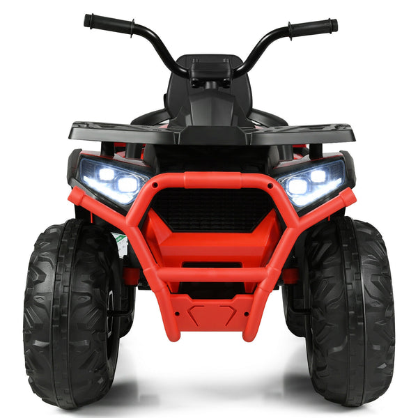 12V kids electric ATV quad with MP3 and LED lights, angled view, perfect for outdoor fun and adventure.