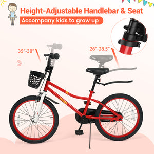 20 Inch Kids Bike Adjustable with Kickstand and Storage Basket for Aged 8+ Years