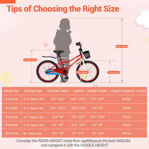20 Inch Kids Bike Adjustable with Kickstand and Storage Basket for Aged 8+ Years