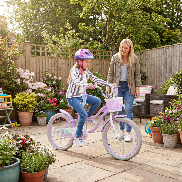 18-Inch Kids Bike Adjustable with Basket and Streamers Purple - Princess of the Sea Theme