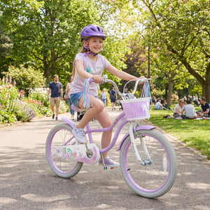 18-Inch Kids Bike Adjustable with Basket and Streamers Purple - Princess of the Sea Theme