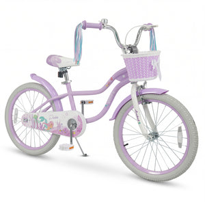 18-Inch Kids Bike Adjustable with Basket and Streamers Purple - Princess of the Sea Theme