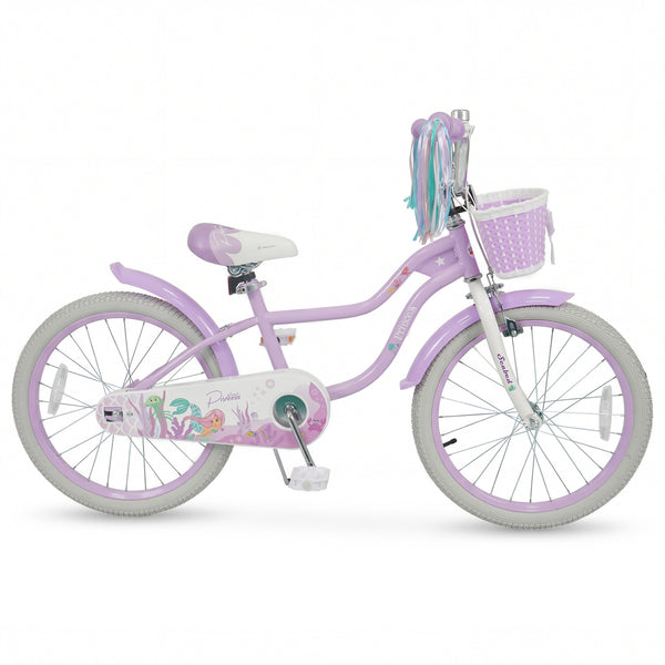 18-Inch Kids Bike Adjustable with Basket and Streamers Purple - Princess of the Sea Theme