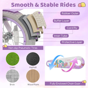 18-Inch Kids Bike Adjustable with Basket and Streamers Purple - Princess of the Sea Theme