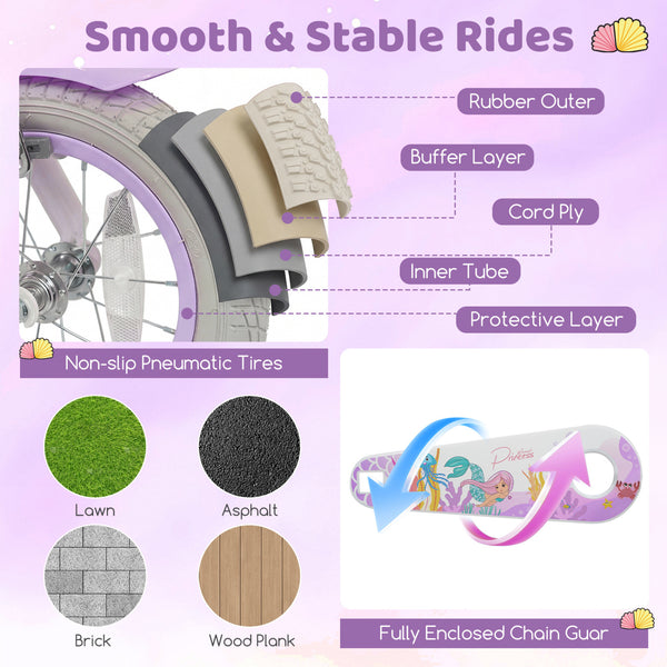 18-Inch Kids Bike Adjustable with Basket and Streamers Purple - Princess of the Sea Theme