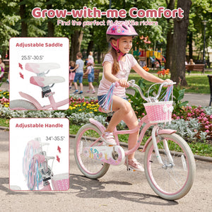 12-inch adjustable girls' bike with basket and streamers, perfect for kids aged 3, shown at a 38-degree angle.