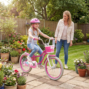18-Inch Kids Bike Adjustable with Basket and Streamers Rose Red - Princess of the Sea Theme