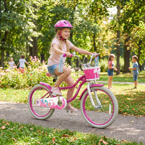 18-Inch Kids Bike Adjustable with Basket and Streamers Rose Red - Princess of the Sea Theme