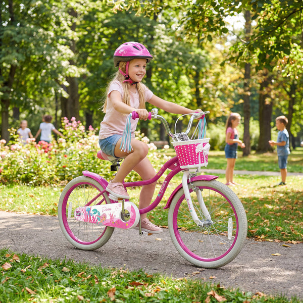 18-Inch Kids Bike Adjustable with Basket and Streamers Rose Red - Princess of the Sea Theme