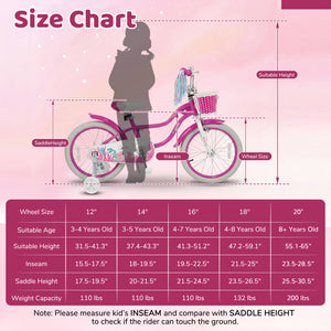 18-Inch Kids Bike Adjustable with Basket and Streamers Rose Red - Princess of the Sea Theme