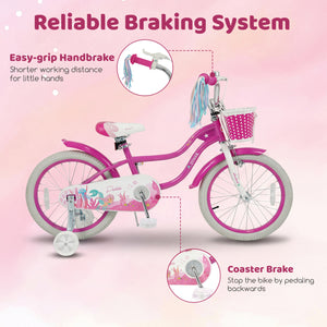 18-Inch Kids Bike Adjustable with Basket and Streamers Rose Red - Princess of the Sea Theme