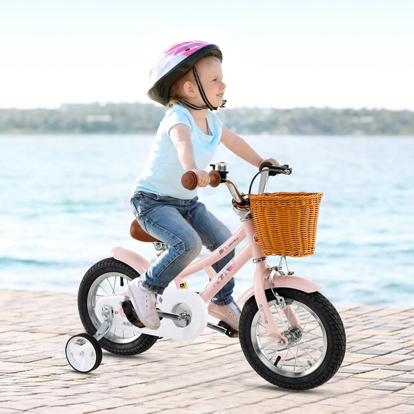 16-inch retro kids bike with adjustable height and basket for ages 4-7, angled view showcasing its design and features.