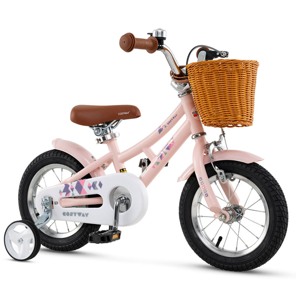 16-inch retro kids bike with adjustable height and basket for ages 4-7, angled view showcasing its design and features.
