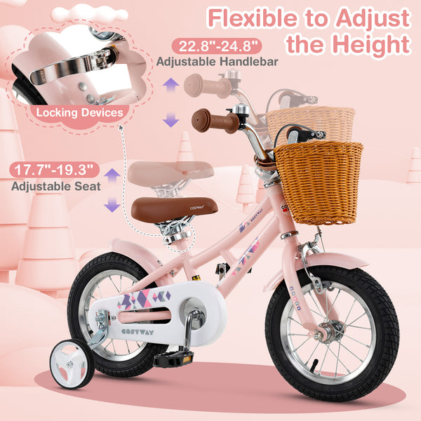 16 Inch Kids Bike Retro Bicycle with Adjustable Height and Basket for Ages 4-7 Years Old