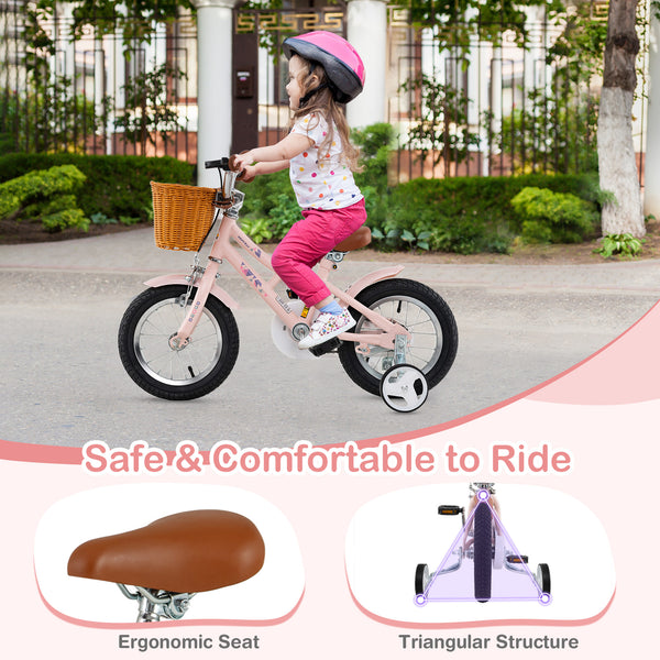 16-inch retro kids bike with adjustable height and basket for ages 4-7, angled view showcasing design and features.