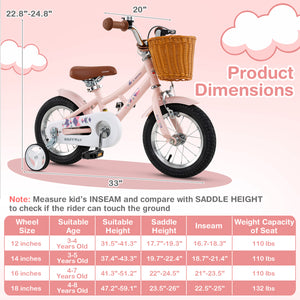 16-inch retro kids bike with adjustable height and basket for ages 4-7, angled view showcasing design and features.
