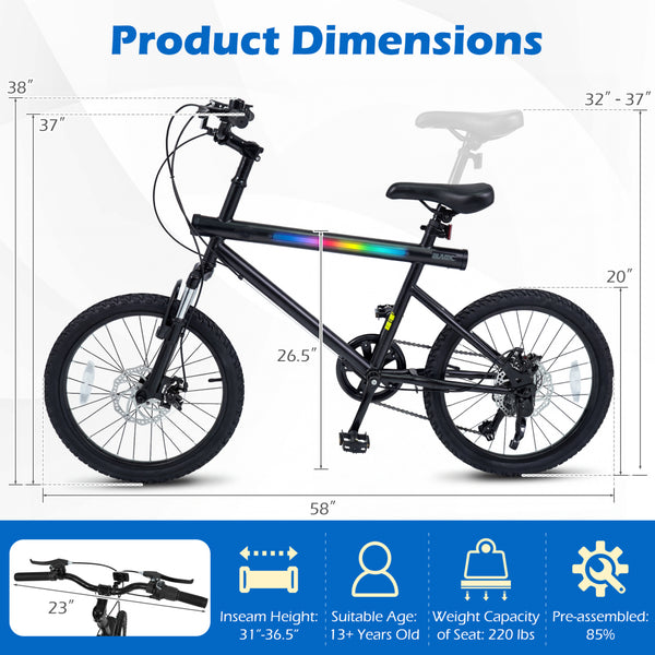 20 Inch Mountain Bike LED-lit with 6-Speed Shimano Twist Shifting and Stereo Speakers
