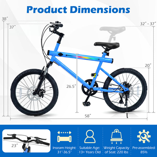 20 Inch Mountain Bike LED-lit with 6-Speed Shimano Twist Shifting and Stereo Speakers