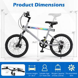 20 Inch Mountain Bike LED-lit with 6-Speed Shimano Twist Shifting and Stereo Speakers