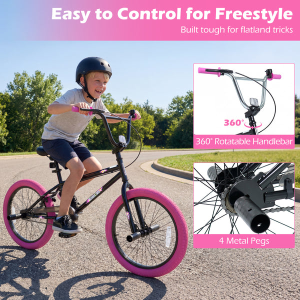 20" Trick Bicycle with 360 Degree Steering and Adjustable Seat for Kids and Teens