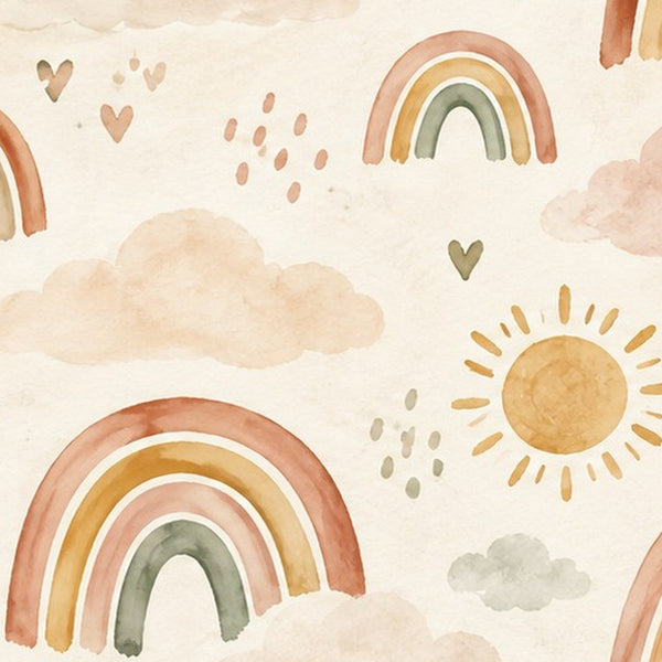 Little Rainbows Pattern kids shower curtain in a bathroom