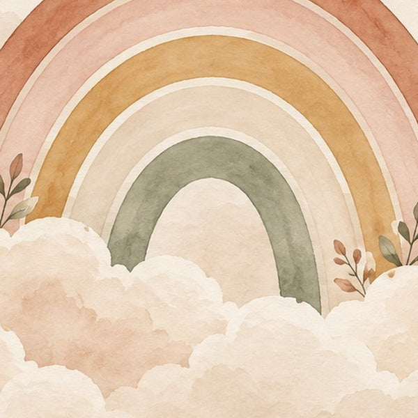 Rainbows on Clouds kids shower curtain in a bathroom