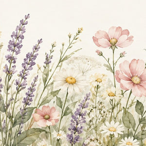 Lavender Wildflowers kids shower curtain in a bathroom