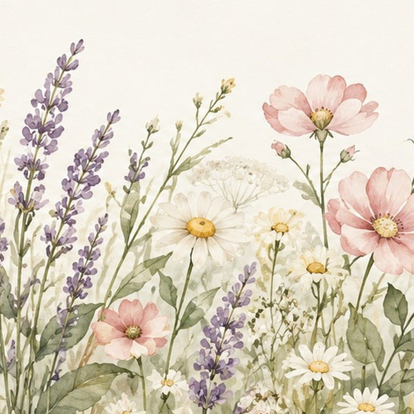 Lavender Wildflowers kids shower curtain in a bathroom