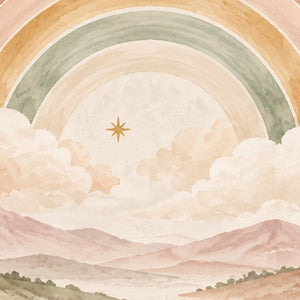 Starry Rainbow Dreamland kids shower curtain in a bathroom