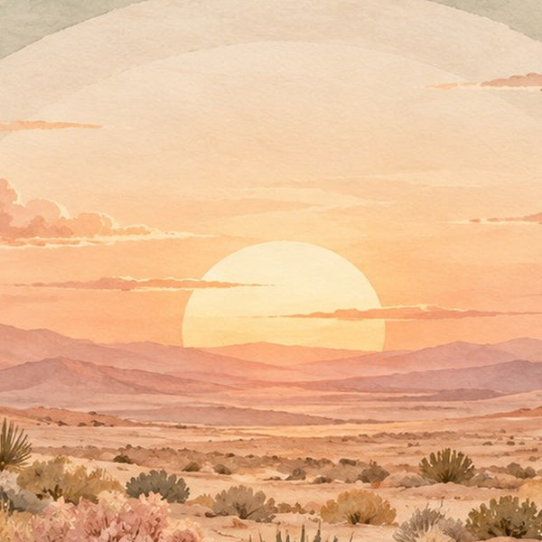 Desert Sunset Rainbow kids shower curtain in a bathroom