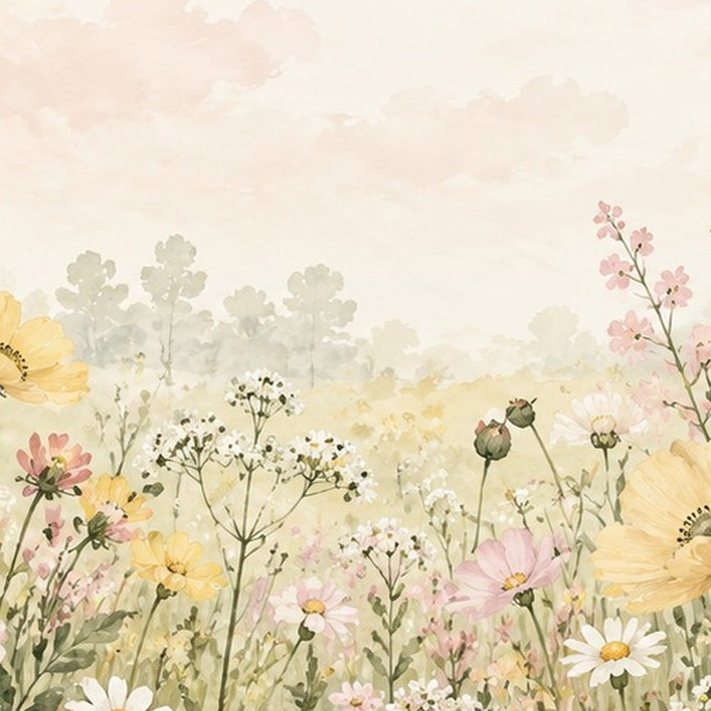 Poppy Meadow shower curtain, full front view of the 71 x 74 in fabric curtain