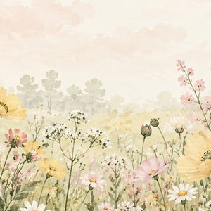 Poppy Meadow kids shower curtain in a bathroom