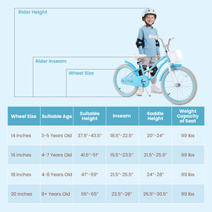 14/16/18 Inch Kids Bike with dual brakes, adjustable seat, and colorful design, perfect for young riders.