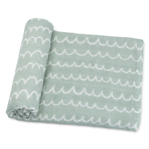 Muslin Swaddle Blanket in Green Doodle, 1 Pack