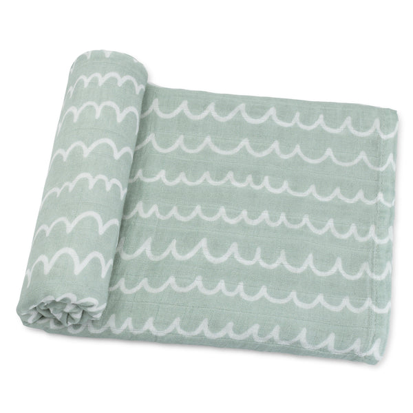 Muslin Swaddle Blanket in Green Doodle, 1 Pack