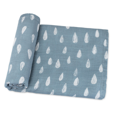 Muslin Swaddle Blanket in Blue Raindrops, 1 Pack