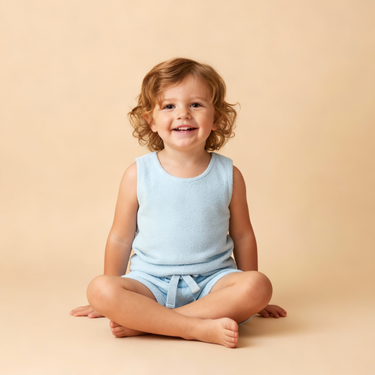 Organic Sleeveless Tee & Shorts Set - Light Blue