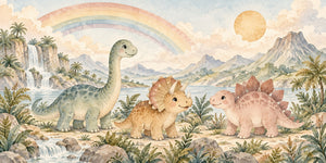 Watercolor Rainbow Dinosaurs Wall Mural, image 3