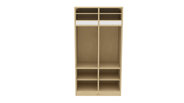 Double Preschool Cubbies in vibrant colors, perfect for toddlers' clothing and playtime.