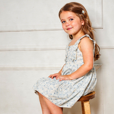 Organic Flutter Buttoned Tiered Dress - Ivy Floral