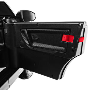 12V Kids Ride On Car with remote control, lockable doors, slow start, and LED lights - Angle 6 view.