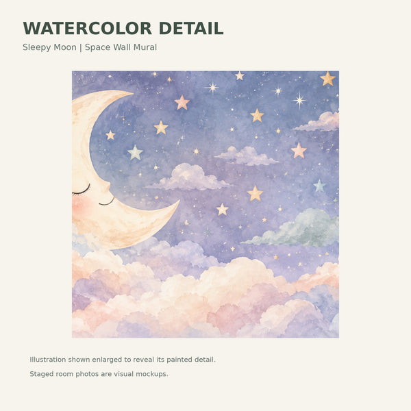 Watercolor Sleepy Moon Wall Mural, image 4