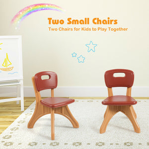 3-piece plastic children play table and chair set for indoor and outdoor use, shown at angle 24.