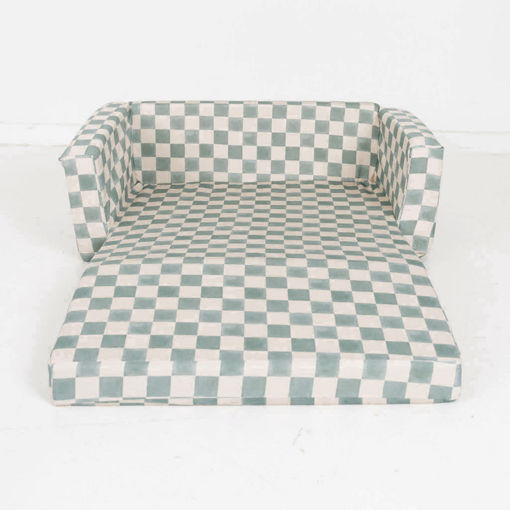 Checker Matcha Play Couch for babies, featuring a stylish design perfect for playtime and relaxation.