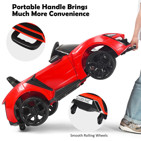 12V 2.4G RC Electric Vehicle with Lights for kids, angled view showcasing vibrant design and fun features.