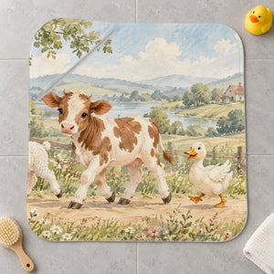 Farm Parade kids hooded bath towel laid flat