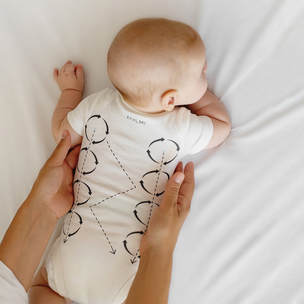 "Massage Me! Onesie for babies 0-6 months, shown from angle 5, soft and cozy design for comfort."