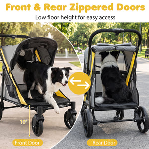 220 LBS Heavy Duty Dog Stroller for Large and Medium Dogs with One-Step Foot Brake and Top & Front Windows-Yellow